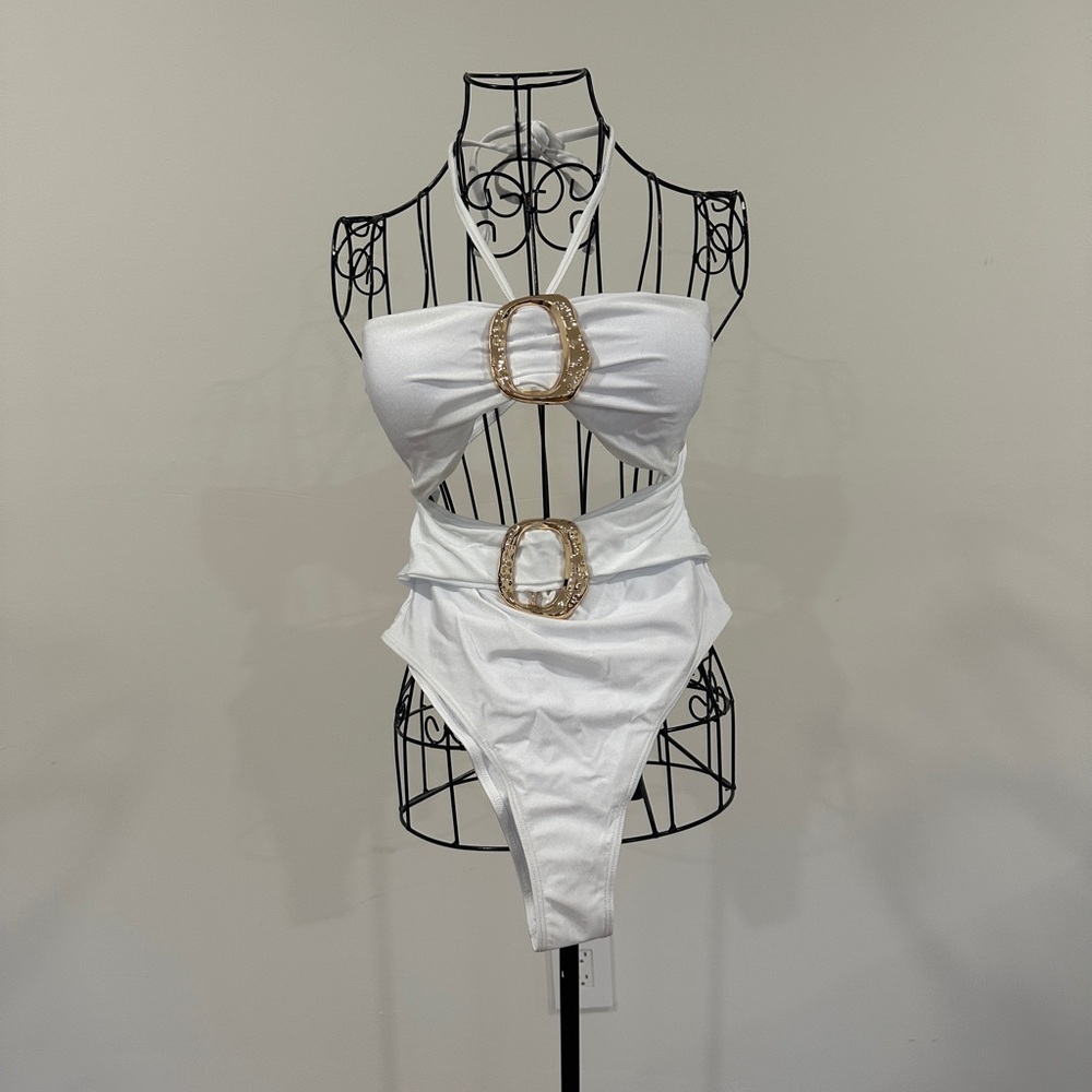 White Swimsuit with Gold Details